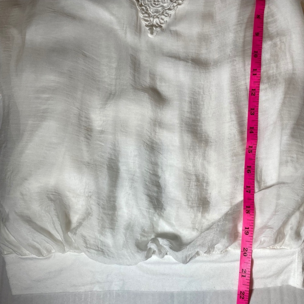 Carla Conti Italy Silk Blouse Womens Medium Cream Crochet Lace V-Neck Top Flowy - Picture 8 of 8